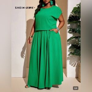 SHEIN Lightweight Vibrant Green Two-Piece Maxi Set w/Pockets-7XL (28-30)